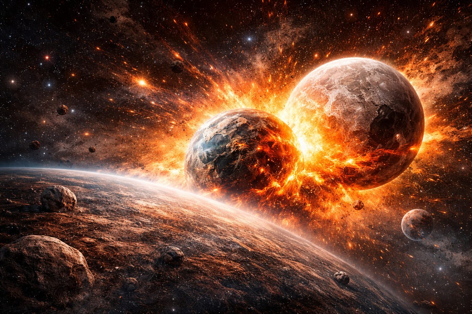 惑星同士の衝突イラスト
