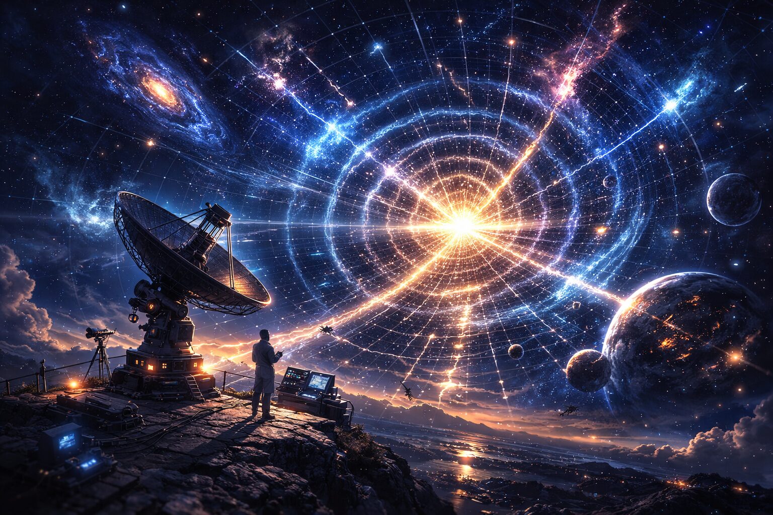 宇宙膨張を観測してる人をイメージしたイラスト