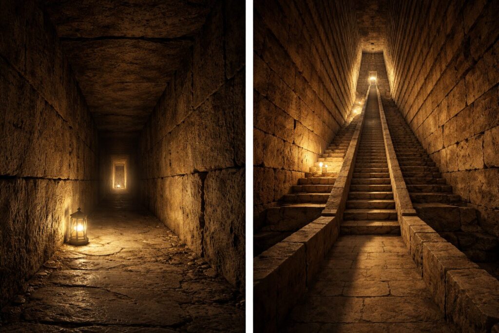ピラミッドのうす暗い通路イメージイラスト
