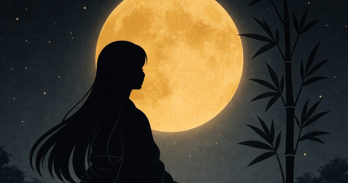 夜空に浮かぶ満月と女性のシルエット